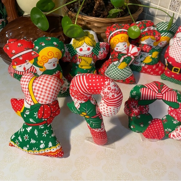 Vintage Christmas Tree Ornaments handmade quilted puffy stuffed tree ornaments - Picture 2 of 8